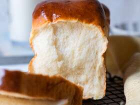 Cream cheese bread loaf with soft and fluffy interior.